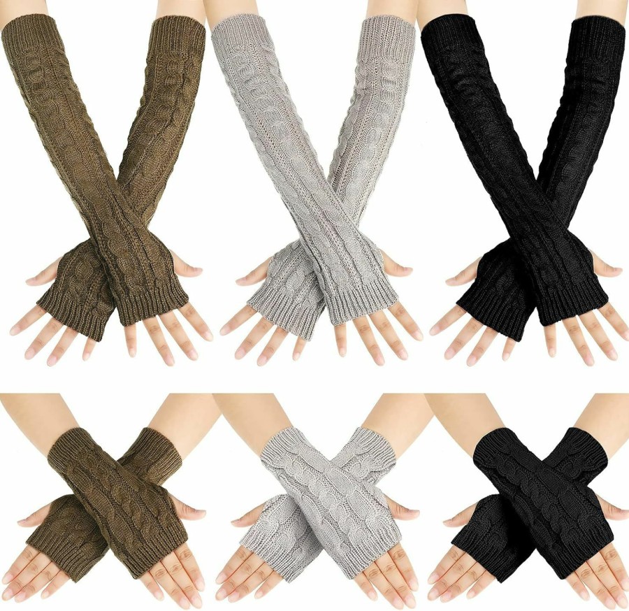 SATINIOR Satinior 6 Pairs Arm Warmers Fingerless Gloves Knit Wrist Warmers Fingerless Gloves Knitted Arm Warmers With Thumb Hole For Women Girls, Multicolor Hot