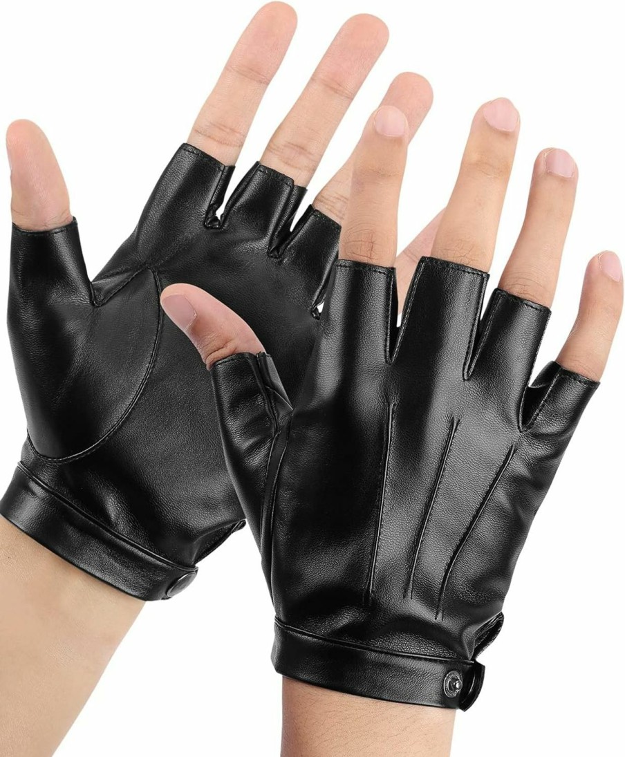 KEMIMOTO Kemimoto Fingerless Driving Gloves Pu Faux Leather Outdoor Sport Black Half Finger Glove For Men Women Teens New