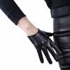 DooWay Dooway Women'S Black Short Leather Gloves Touchscreen Faux Lambskin Leather Soft Cool Handmade Unlined For Evening Costume Party Dress 16Cm Hot