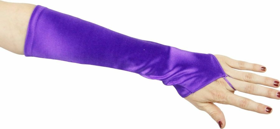 Greatlookz Cinderella Satin Fingerless Elbow Length Gloves, Purple Hot