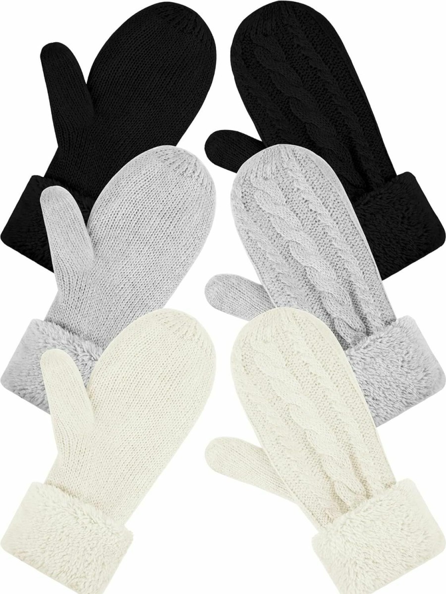 SATINIOR Satinior 3 Pairs Women'S Winter Knit Mittens Gloves Warm Soft Lining Gloves Thick Wool Gloves For Winter Cold Weather,Adult Size Best