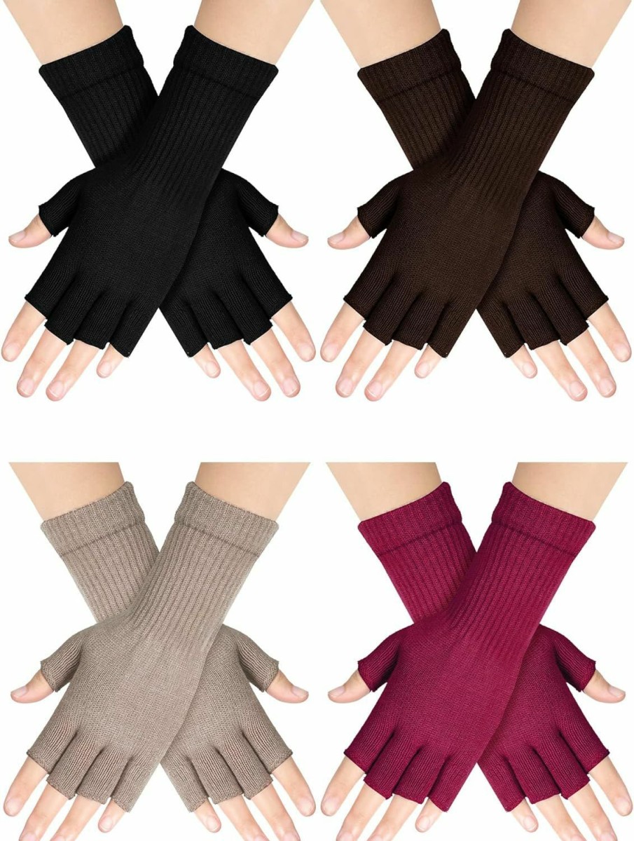 SATINIOR Satinior Uni Fingerless Gloves Half Finger Gloves Winter Stretchy Knit Fingerless Typing Gloves For Women New