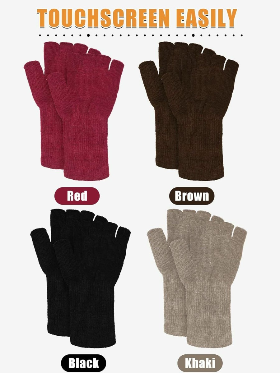 SATINIOR Satinior Uni Fingerless Gloves Half Finger Gloves Winter Stretchy Knit Fingerless Typing Gloves For Women New