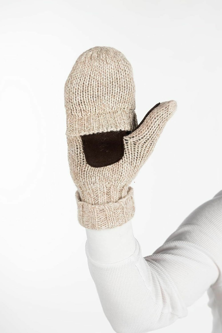 Funky Junque Funky Junque Men'S Wool Glove Mitten Fingerless Crochet Winter Warm Convertible Knitted Gloves With Suede Palm Online