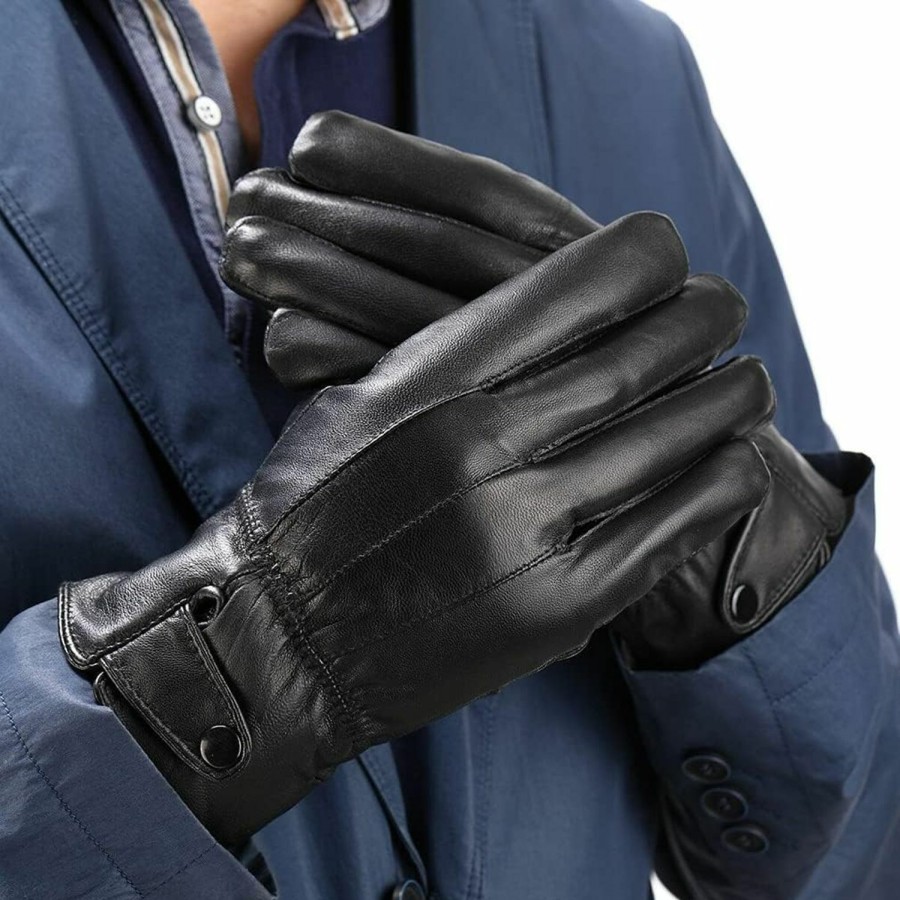 LJCZKA Ljczka Winter Driving Warm Leather Gloves Thermal Touchscreen Pu Faux Leather Warm Gloves For Men New