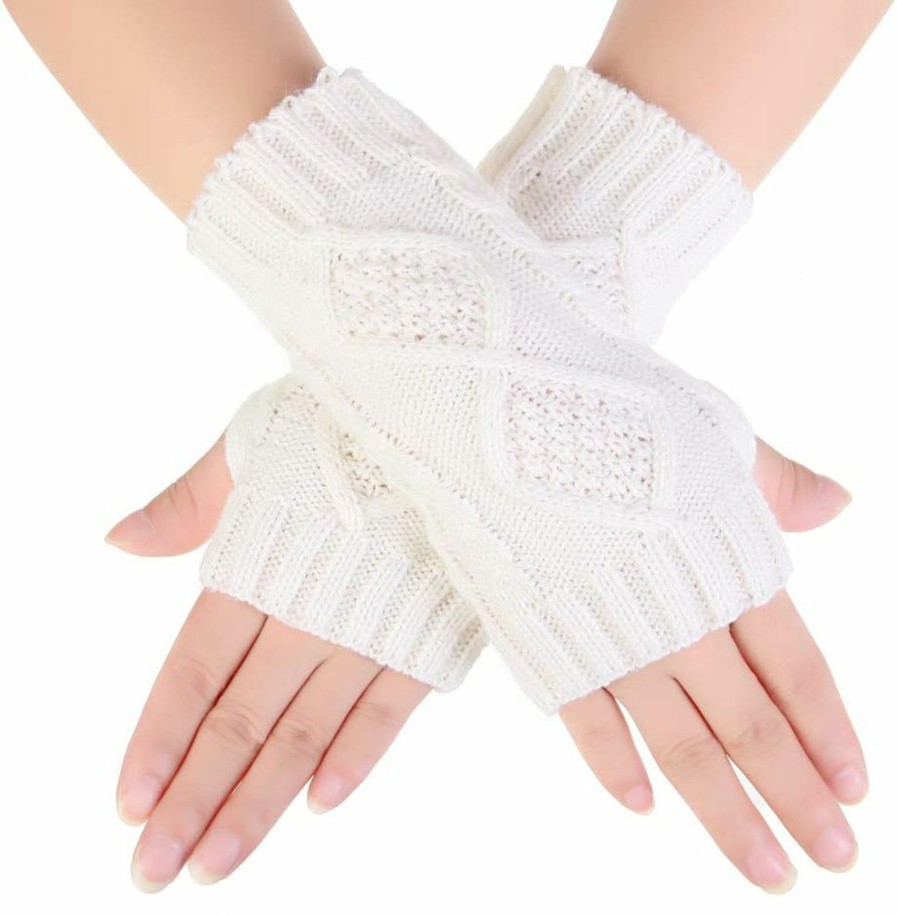 Novawo Novawo Womens Winter Arm Warmers Warm Fingerless Gloves Hand Crochet Hot