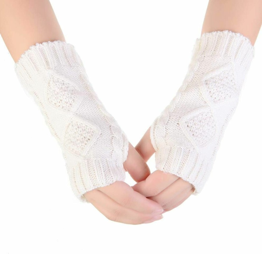 Novawo Novawo Womens Winter Arm Warmers Warm Fingerless Gloves Hand Crochet Hot