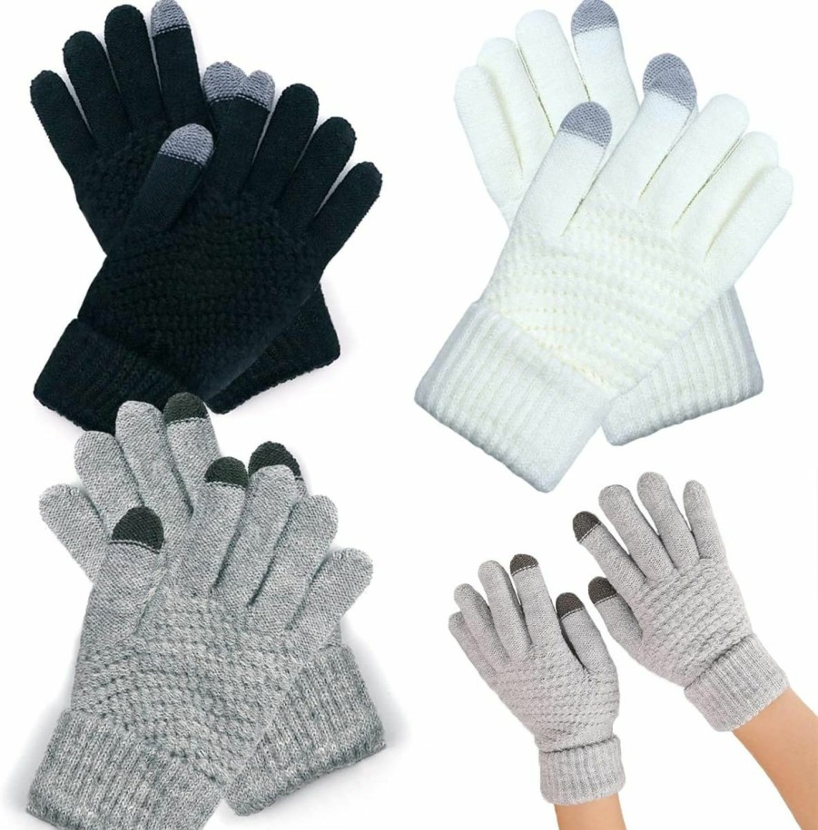 BOYIVI Boyivi 3 Pairs Women'S Winter Touchscreen Gloves Warm Knit Gloves Winter Fleece Lined Mitten Elastic Cuff Texting Gloves Hot