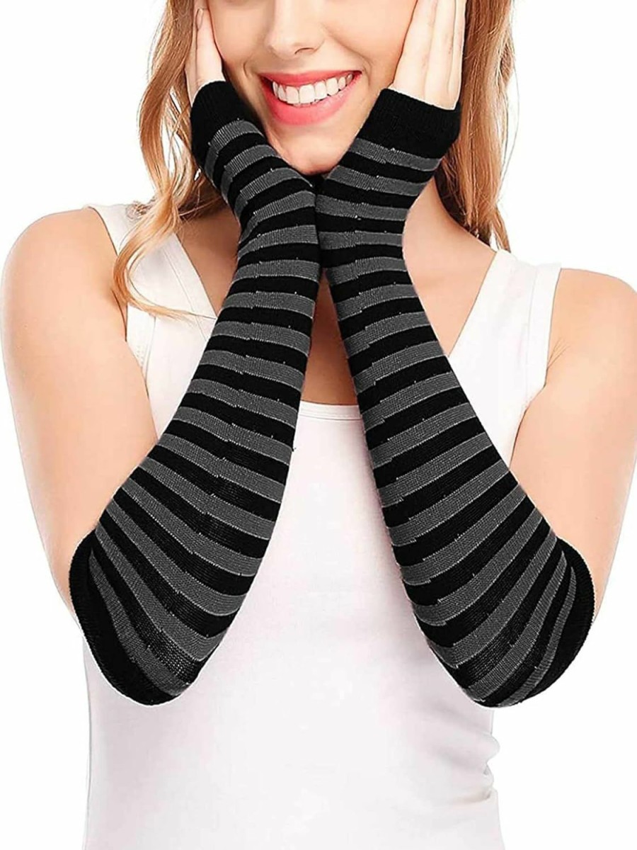 Urieo Urieo Striped Knee High Socks Knitted Arm Leg Warmers Set Knit Costume Long Fingerless Gloves With Thumb Hole For Women Clearance