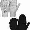 Bememo Bememo 2 Pairs Convertible Mittens For Women, Women'S Fingerless Gloves With Mitten Cover Winter Knitted Convertible Gloves With Buttoned Thumb Cover Best