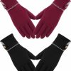 Abeillo Abeillo 2Pairs Elegant Womens Winter Warm Gloves, Touch Screen Thermal Warm Lady Gloves Fleece Lined Elastic Cuff For Cold Weather, Fashion Texting Windproof Winter Gloves For Ladies,Women (Black&Red) New