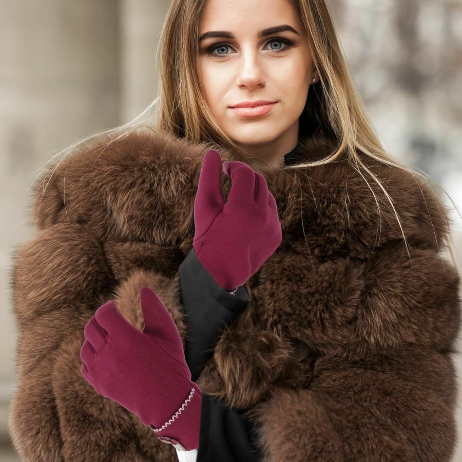 Abeillo Abeillo 2Pairs Elegant Womens Winter Warm Gloves, Touch Screen Thermal Warm Lady Gloves Fleece Lined Elastic Cuff For Cold Weather, Fashion Texting Windproof Winter Gloves For Ladies,Women (Black&Red) New