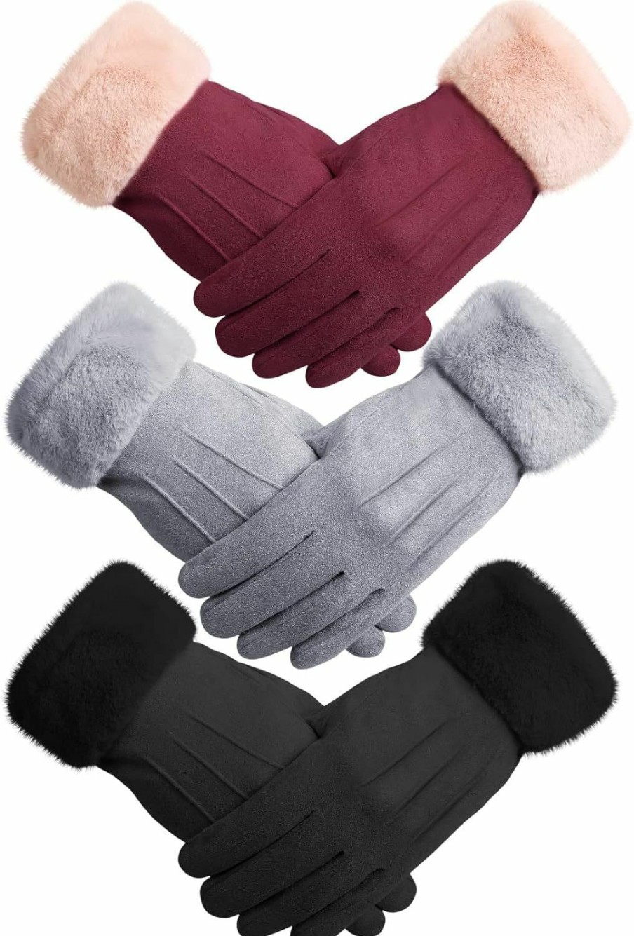 SATINIOR Satinior 3 Pairs Winter Warm Touchscreen Gloves Women'S Fleece Lining Texting Gloves Fuzzy Soft Winter Gloves For Skiing Clearance