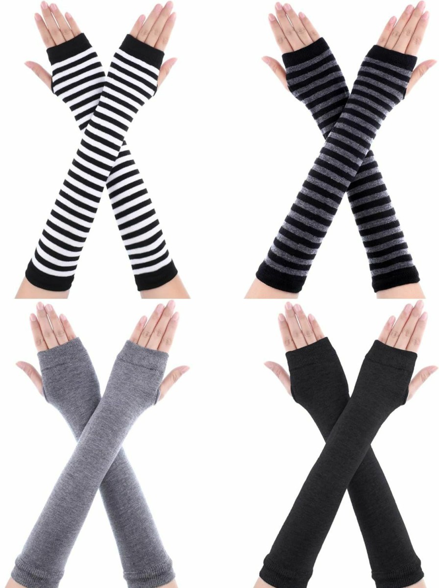 Bememo Bememo 4 Pairs Punk Gothic Long Fingerless Gloves Knitted Arm Warmer Elbow Length Gloves Thumb Hole Gloves Best