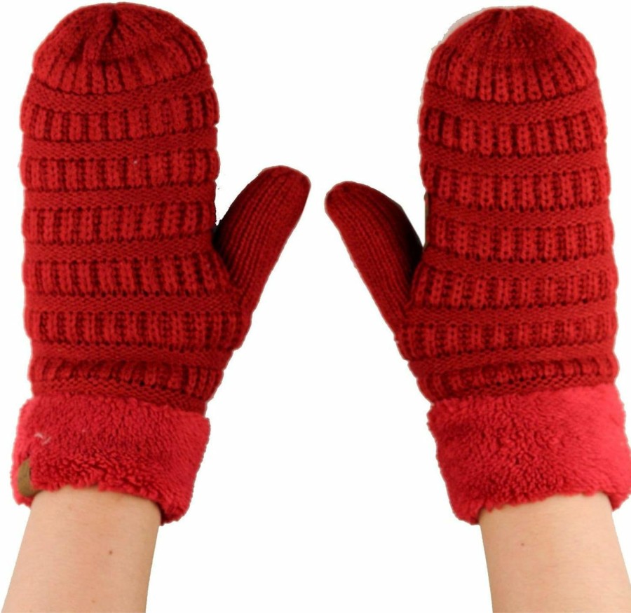 C.C C.C Uni Winter Warm Inner Fuzzy Lined Anti-Slip Cuff Mittens Hot