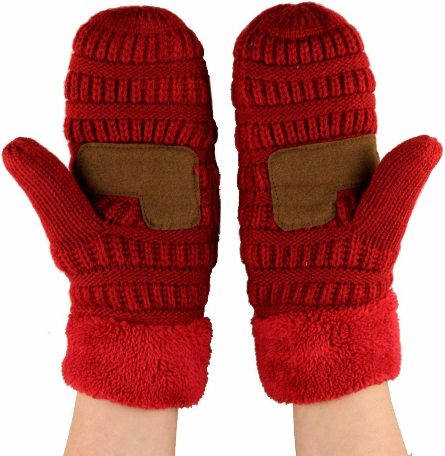 C.C C.C Uni Winter Warm Inner Fuzzy Lined Anti-Slip Cuff Mittens Hot