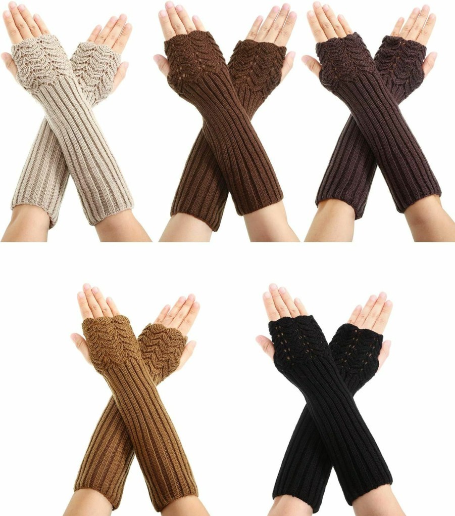 SATINIOR Satinior 5 Pairs Knit Arm Warmer Fingerless Gloves Knitted Long Mitten Women Thumb Hole Gloves Online