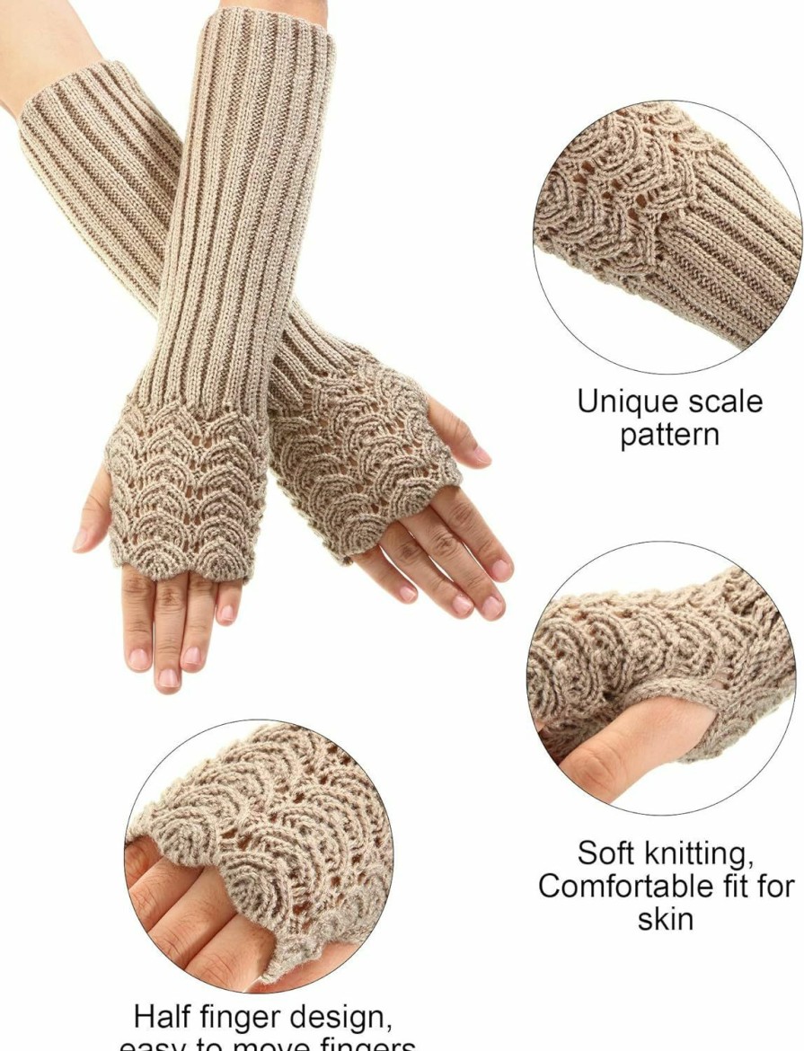 SATINIOR Satinior 5 Pairs Knit Arm Warmer Fingerless Gloves Knitted Long Mitten Women Thumb Hole Gloves Online