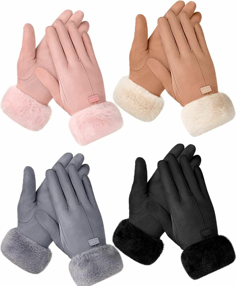 Janmercy Janmercy 4 Pairs Thermal Winter Gloves For Women Cold Weather Touchscreen Soft Lining Suede Gloves For Ladies Sports Driving Best