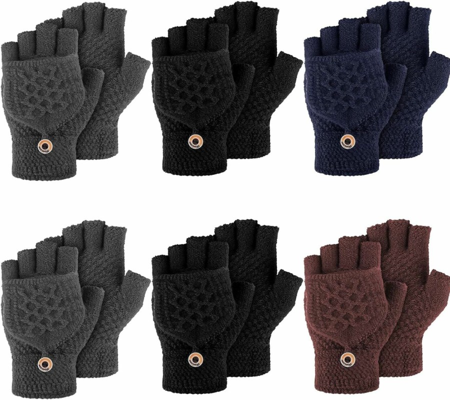 Zhanmai Zhanmai 6 Pairs Womens Fingerless Gloves With Finger Flaps Winter Knitted Convertible Mittens Half Cover Flip Top Mittens Best