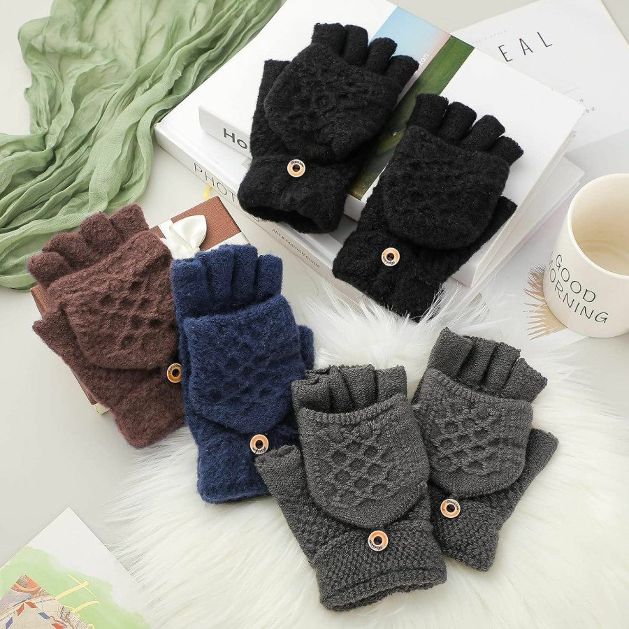 Zhanmai Zhanmai 6 Pairs Womens Fingerless Gloves With Finger Flaps Winter Knitted Convertible Mittens Half Cover Flip Top Mittens Best