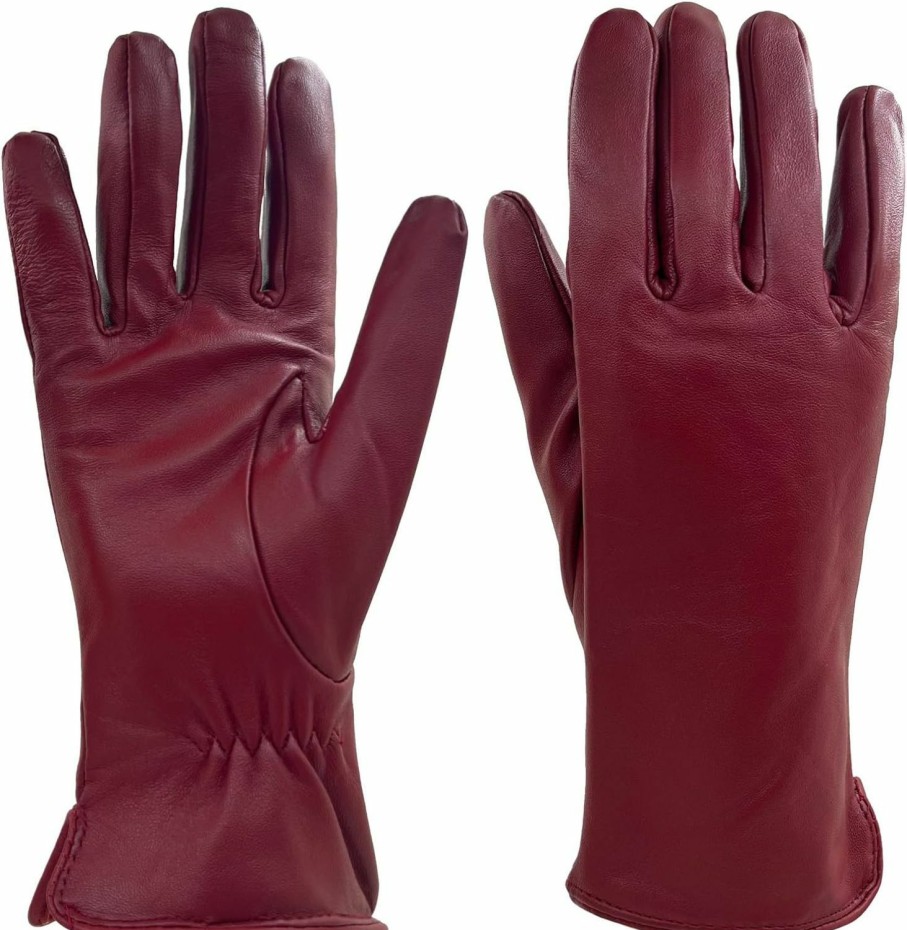 Zjjseloru Womens Clod Weather Gloves Lambskin Leather Cashmere Or Wool Lined Online