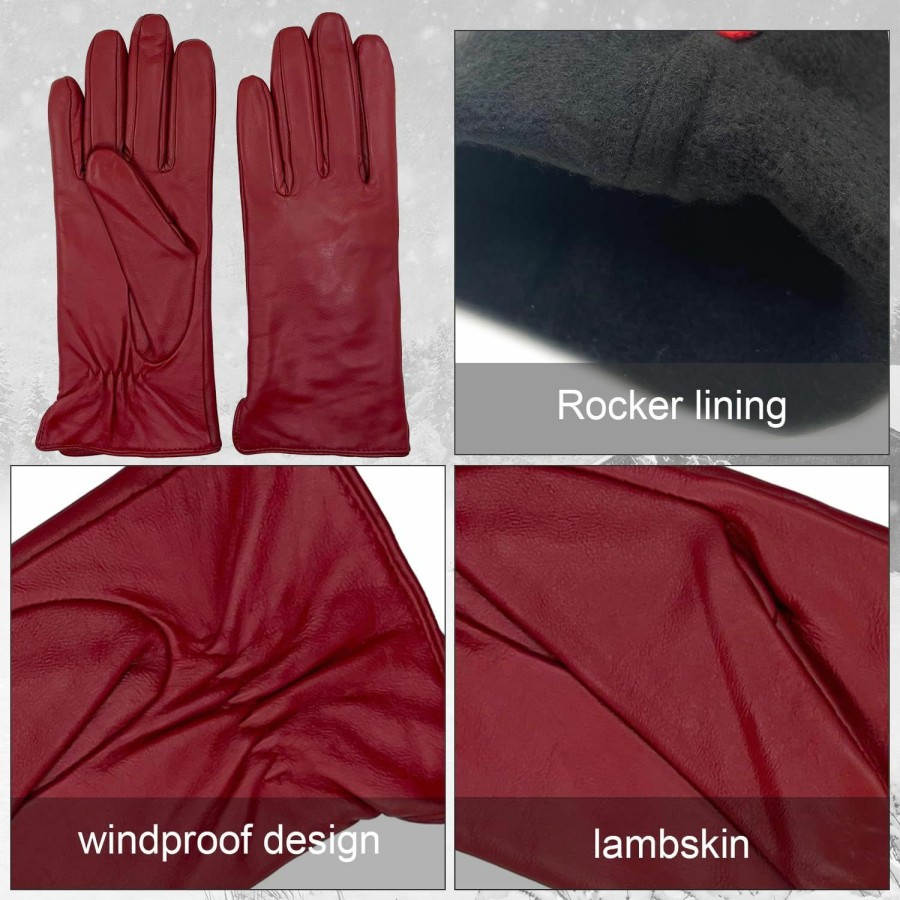 Zjjseloru Womens Clod Weather Gloves Lambskin Leather Cashmere Or Wool Lined Online