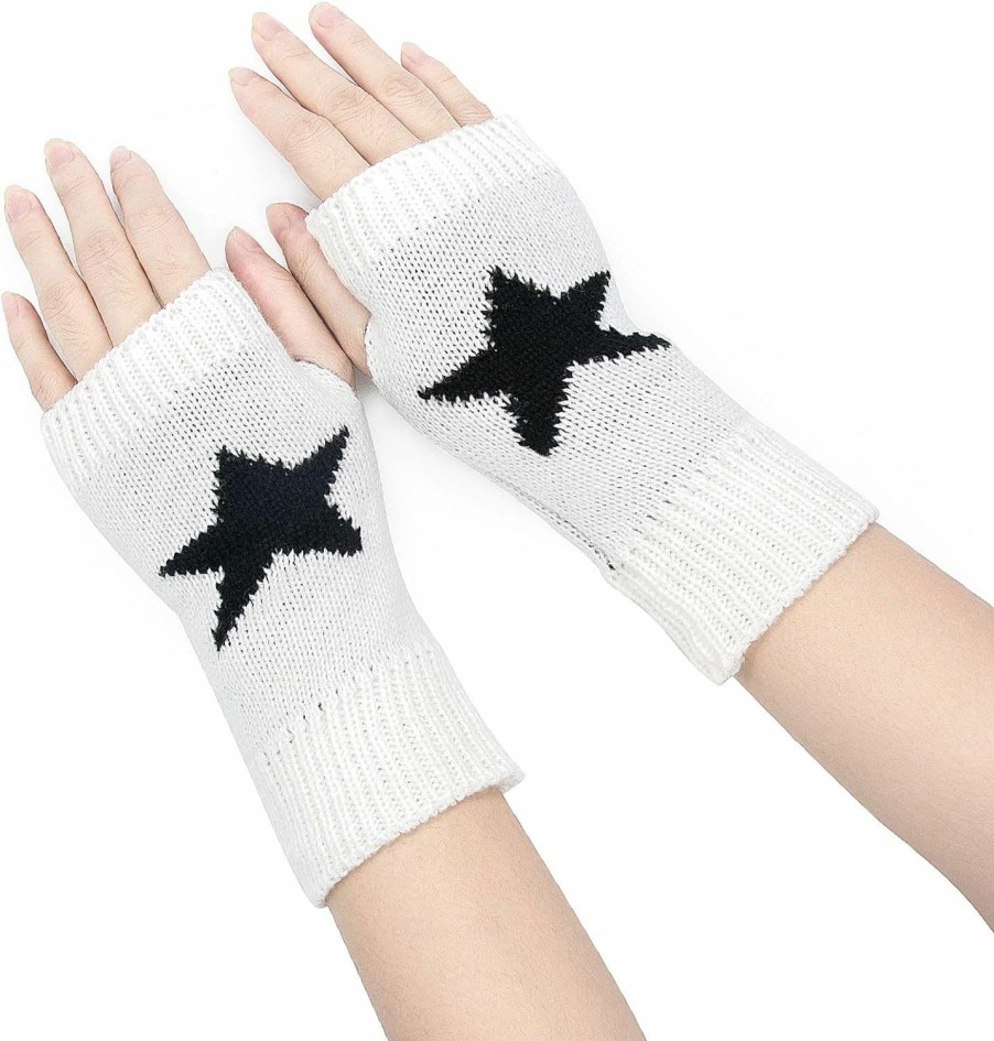 YAMEIZE Yameize Fingerless Star Printed Knitted Gloves - Wrist Warmers Y2K Mittens Knitted Gloves For Women Men Typing Wholesale