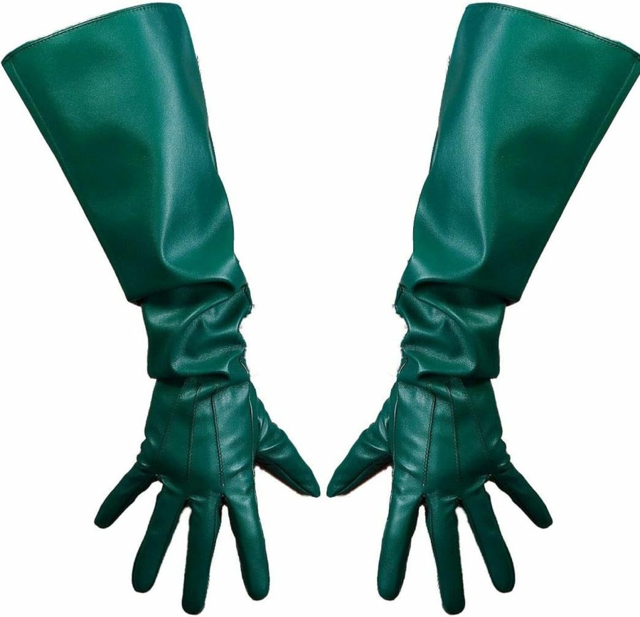 QIN-FE Uni Gloves Tech Long Gloves Faux Leather 50Cm Wide Puff Balloon Sleeves Emerald Green Hot