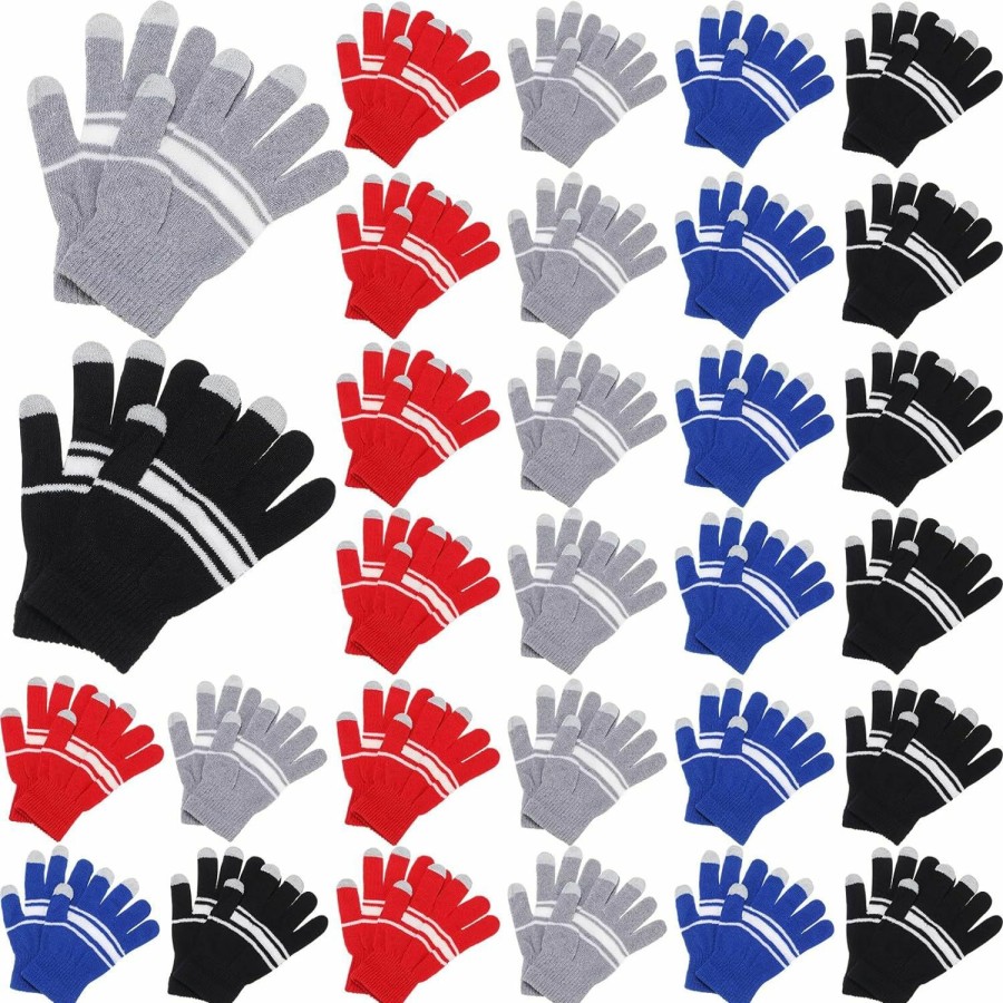 Xtinmee Xtinmee 24 Pairs Winter Warm Gloves For Men Women Striped Knit Gloves Bulk Touchscreen Gloves Thermal Stretchy Multicolor Gloves For Running Driving Cycling Working Texting Hiking, 4 Colors Hot