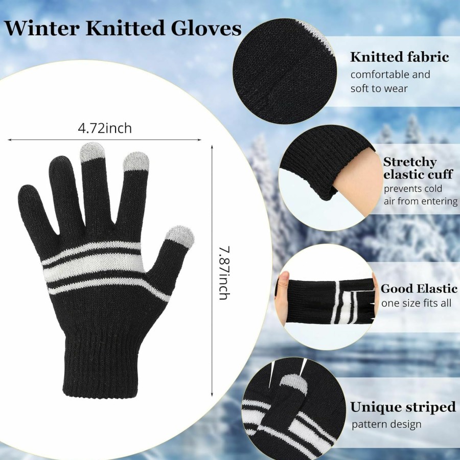 Xtinmee Xtinmee 24 Pairs Winter Warm Gloves For Men Women Striped Knit Gloves Bulk Touchscreen Gloves Thermal Stretchy Multicolor Gloves For Running Driving Cycling Working Texting Hiking, 4 Colors Hot