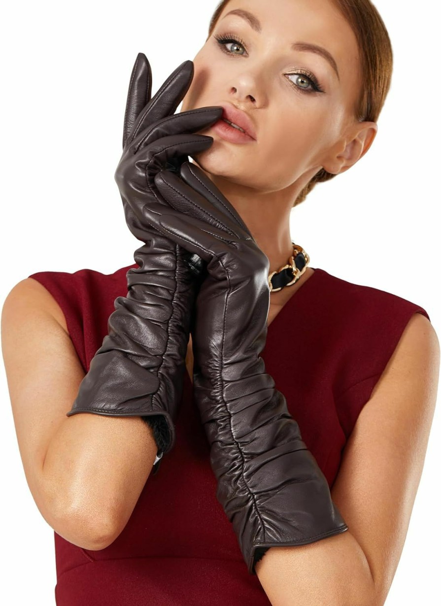 VIKIDEER Luxury Long Leather Gloves Women Plush Lined Touchscreen Warm Soft For Evening Opera Or Daily New