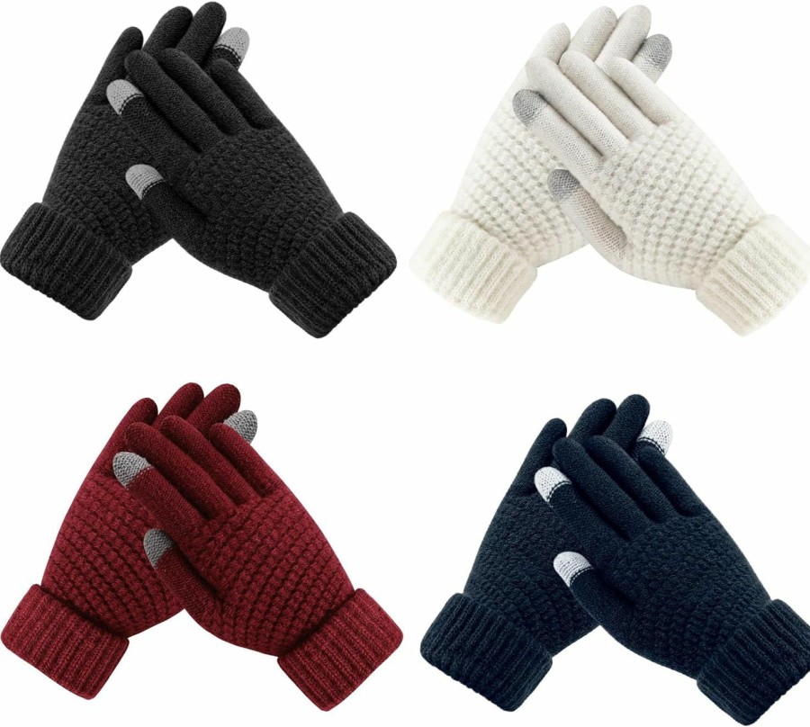 TOBEHIGHER Tobehigher 4 Pairs Winter Gloves - Winter Gloves Women Gloves For Women Cold Weather, Winter Gloves With Elastic Cuff Knit Hot