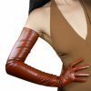 LLDLLNT Lldllnt Super Long Leather Gloves Women 28\" Brown Soft Faux Leather Winter Warm Cosplay Gloves Best