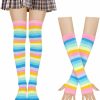 Benefeet Sox Benefeet Sox Womens Girls Striped Knee High Socks Fingerless Gloves Set Arm Warmers Sleeves Halloween Costume Accossaries New