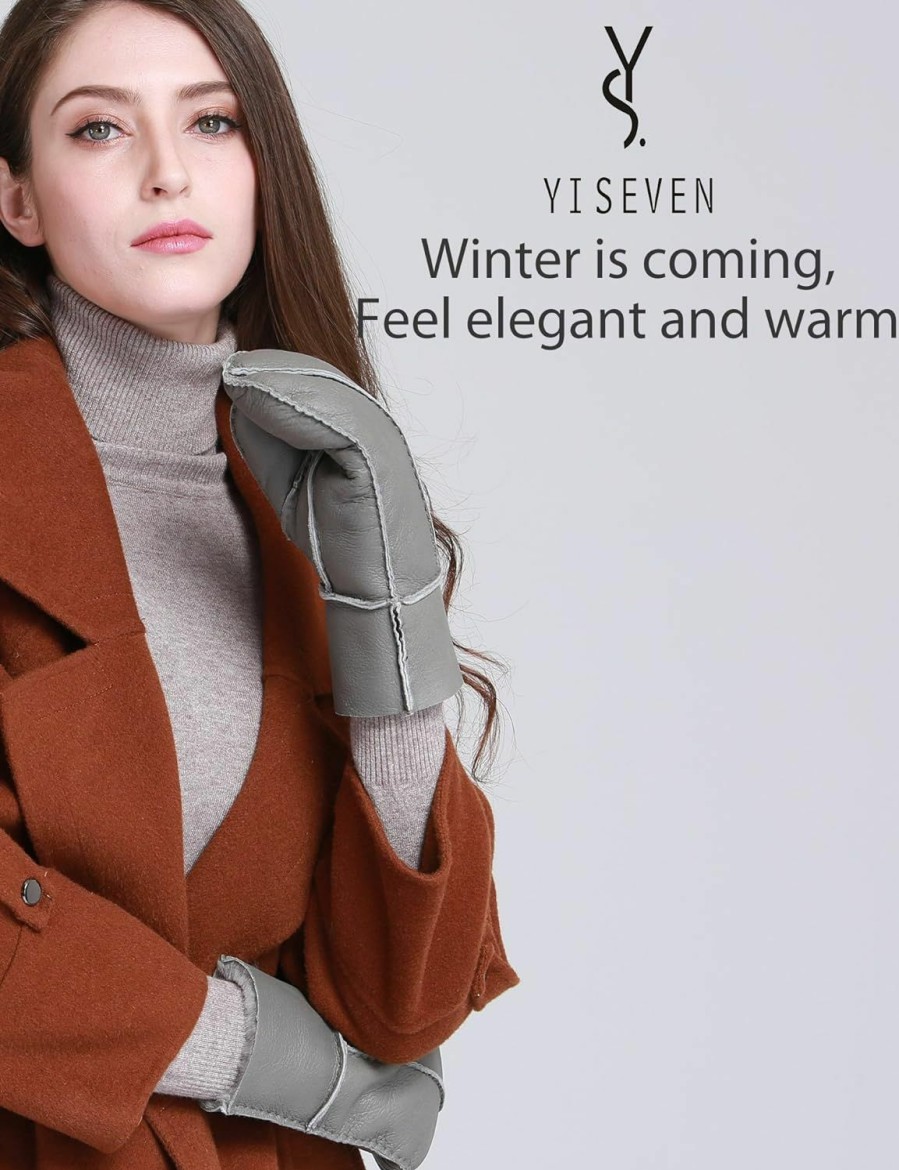 YISEVEN Yiseven Women'S Winter Sheepskin Leather Shearling Mittens Clearance