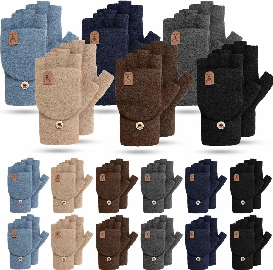 Cuffbow Cuffbow 12 Pairs Convertible Fingerless Gloves Knitted Winter Gloves Fingerless Mittens For Girls Women Half Finger Warm Gloves With Cover Cap, 6 Colors Hot