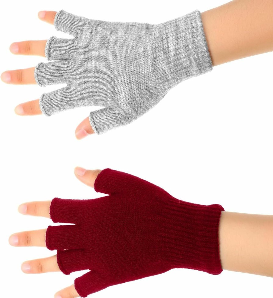 SATINIOR Satinior 4 Pairs Winter Half Finger Gloves Knitted Fingerless Mittens Warm Stretchy Gloves For Men And Women Online