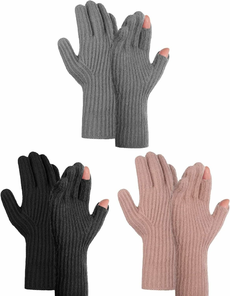 Achiou Achiou Winter Knit Gloves For Men Women, Touch Screen Texting Gloves, Warm Knitted Glove For Outdoor Soft Elastic Lining New