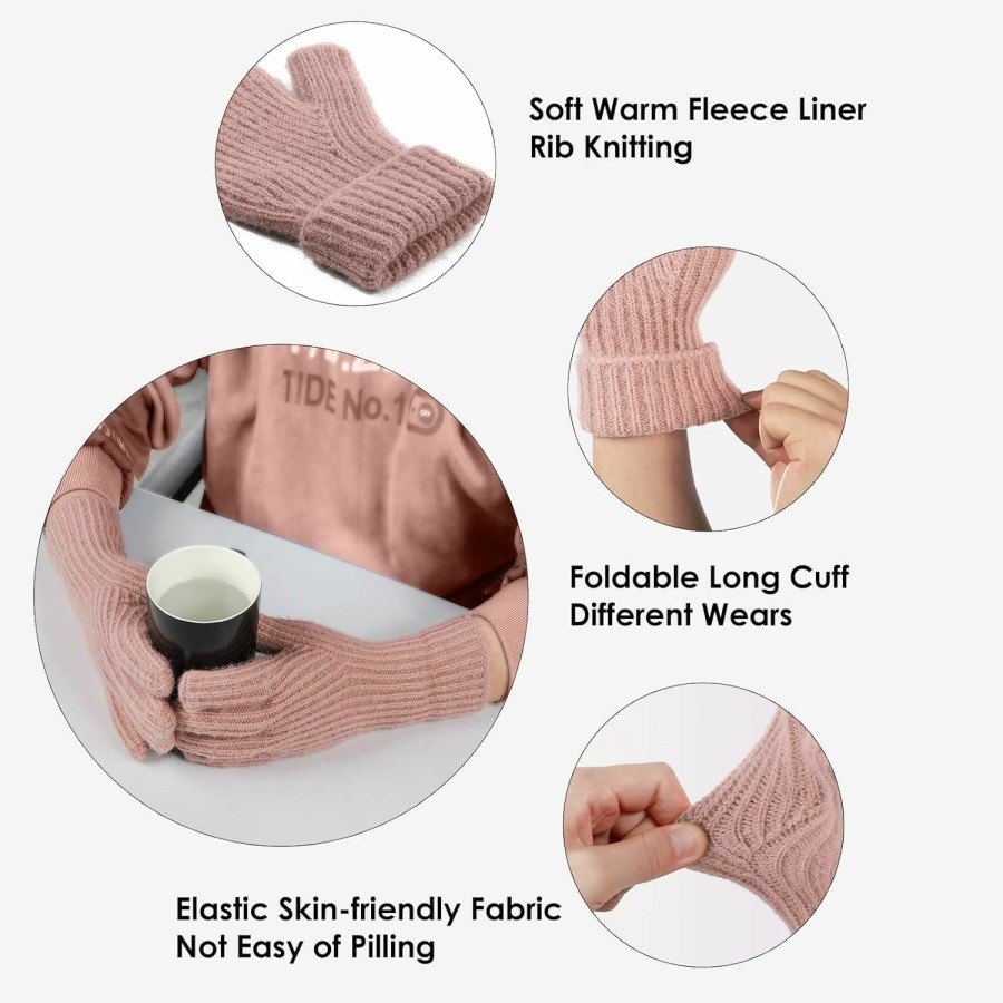 Achiou Achiou Winter Knit Gloves For Men Women, Touch Screen Texting Gloves, Warm Knitted Glove For Outdoor Soft Elastic Lining New