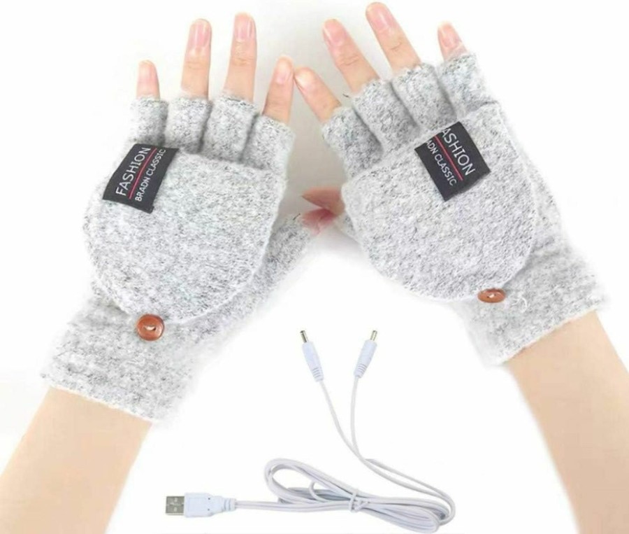 Kbinter Women & Men Usb Heated Gloves Knitting Hands Full & Half Heated Fingerless Warmer Winter Hands Warm Gloves [2 Pack] Wholesale