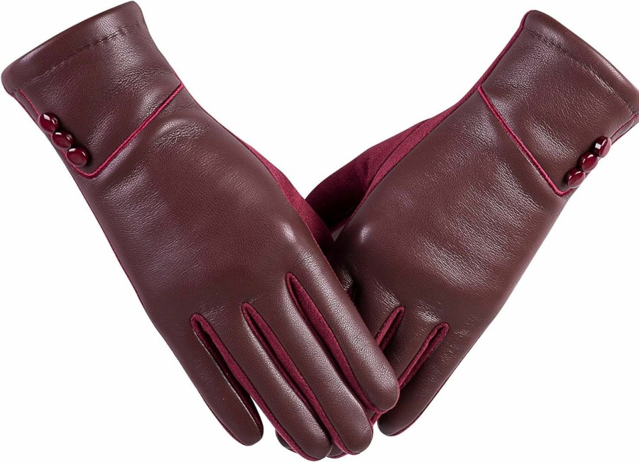 Kebesu Winter Fashion Leather Gloves For Women, Touch Screen Wool Lined Outdoor Windproof Warm Suede Driving Dress Gloves Best