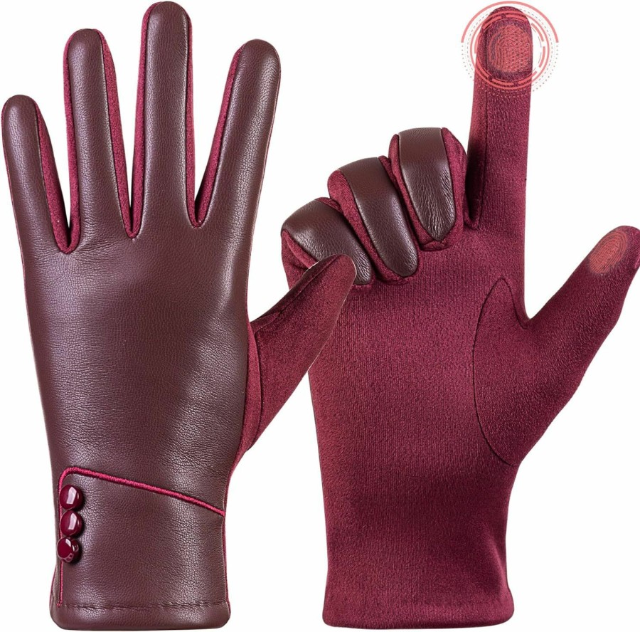 Kebesu Winter Fashion Leather Gloves For Women, Touch Screen Wool Lined Outdoor Windproof Warm Suede Driving Dress Gloves Best