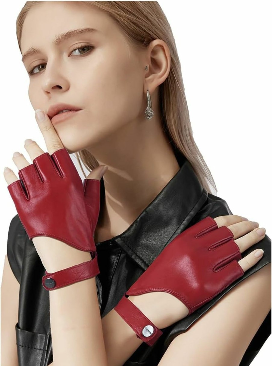 FIORETTO Fioretto Womens Fingerless Leather Gloves Unlined Driving Gloves Genuine Sheepskin Half Finger Gloves W200420 Online