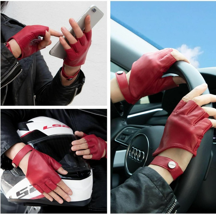 FIORETTO Fioretto Womens Fingerless Leather Gloves Unlined Driving Gloves Genuine Sheepskin Half Finger Gloves W200420 Online