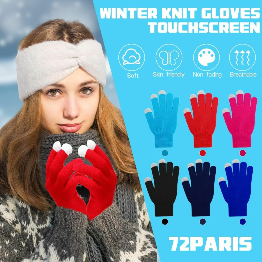 Liitrsh Liitrsh 72 Pairs Winter Touchscreen Gloves Knit Gloves Bulk Stretchy Warm Elastic Cuff Winter Gloves Solid Color Warm Lined Texting Gloves For Men Women Uni Gloves Homeless Warm Gift Hot