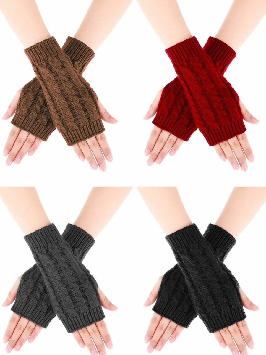 Bememo Bememo 4 Pairs Women Long Fingerless Gloves Winter Mitten Arm Gloves With Thumb Hole Clearance