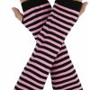 uxcell Allegra K Women Black Pink Stripe Print Elbow Length Fingerless Arm Gloves Pair Best