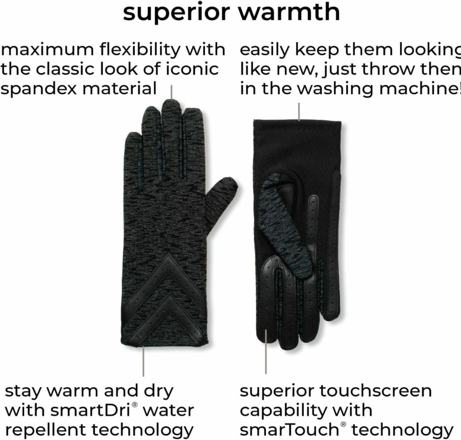 isotoner Isotoner Womens Spandex Touchscreen Cold Weather Gloves With Warm Fleece Lining And Chevron Details New