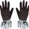 JUMISEE Jumisee Women Luxurious Rhinestones Winter Gloves Warm Fleece Lined Touchscreen Mittens With Faux Fur Cuffs Hot